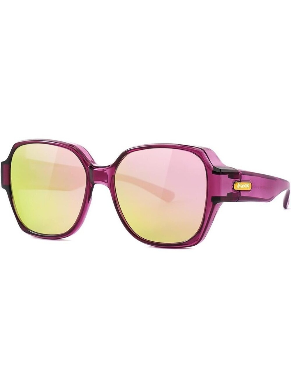 Women's Purple Frame Mirrored Pink Lens Stylish Oversized Fit-over Sunglasses